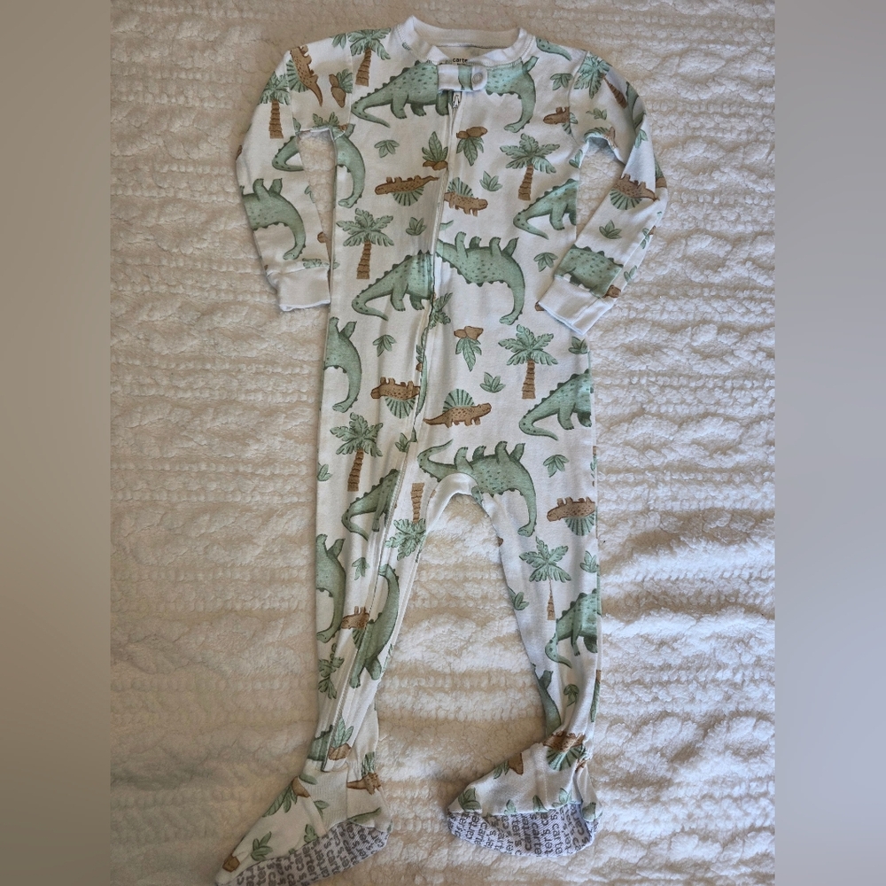 Carter’s Dinosaur Footie Pajamas | 2T | Zip-Up One-Piece | Neutral Dino Print